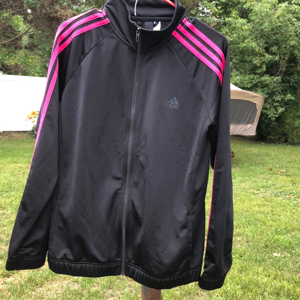 Adidas Black and Pink Tracksuit Top